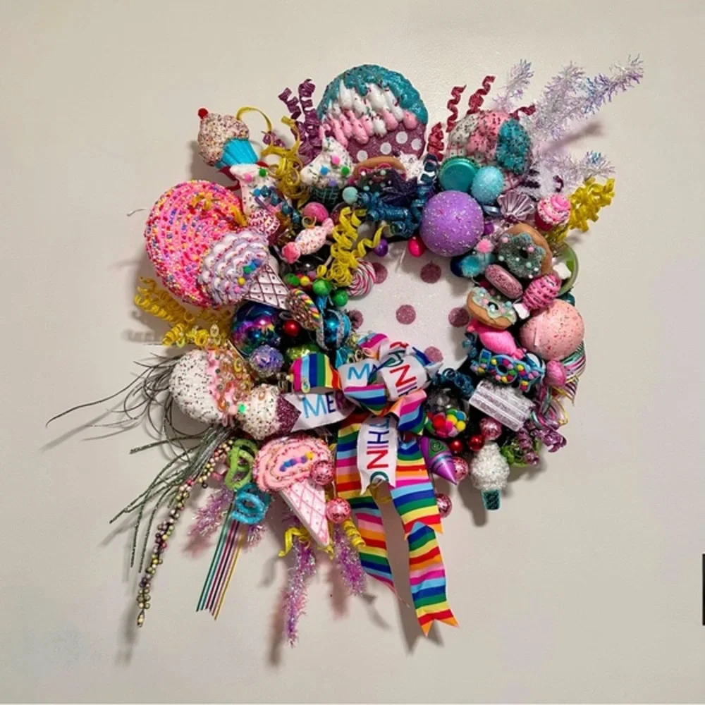Unique Christmas Floral Sweet Treats Candy Pastel Door Wall Wreath Holiday Decor